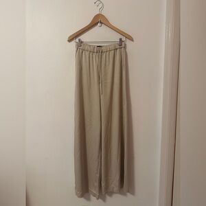 Theory Tan Silk Drawstring Wide Leg Pants | Size Small